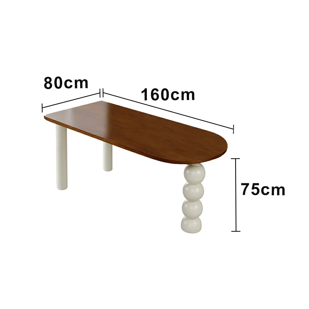 LUXORA 140/160cm Single Solid Wood Dining Table - French Cream Style, Semi-Oval Edge Design, Space-Saving Table for Dining & Work Spaces - Walnut & Cream