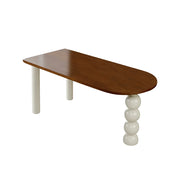 LUXORA 140/160cm Single Solid Wood Dining Table - French Cream Style, Semi-Oval Edge Design, Space-Saving Table for Dining & Work Spaces - Walnut & Cream