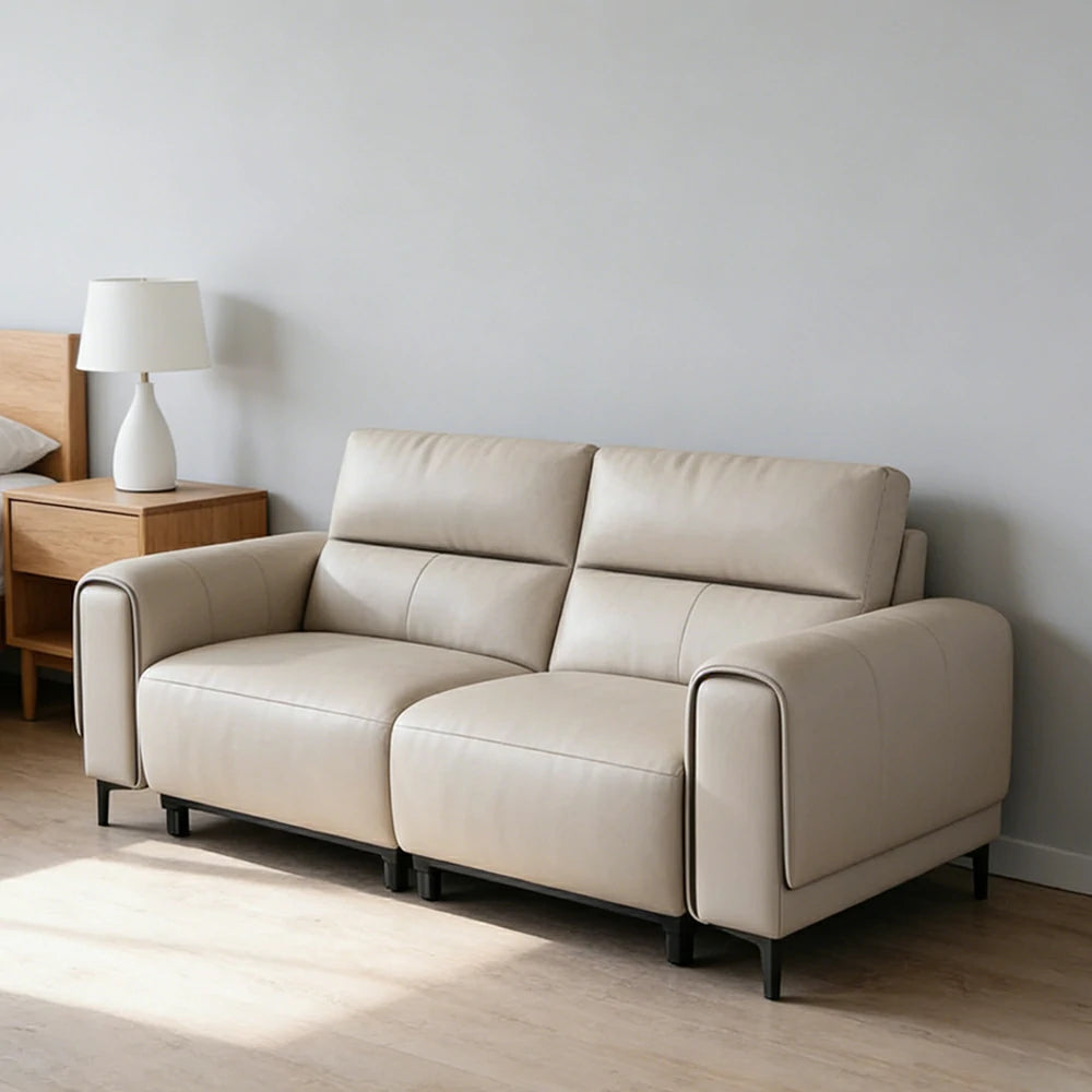 LUXORA 2-Seater Electric Recliner Sofa 170/210cm Wide-Angle Adjustment Top-Grain Leather Dual-Layer Comfort Cushion  - Beige