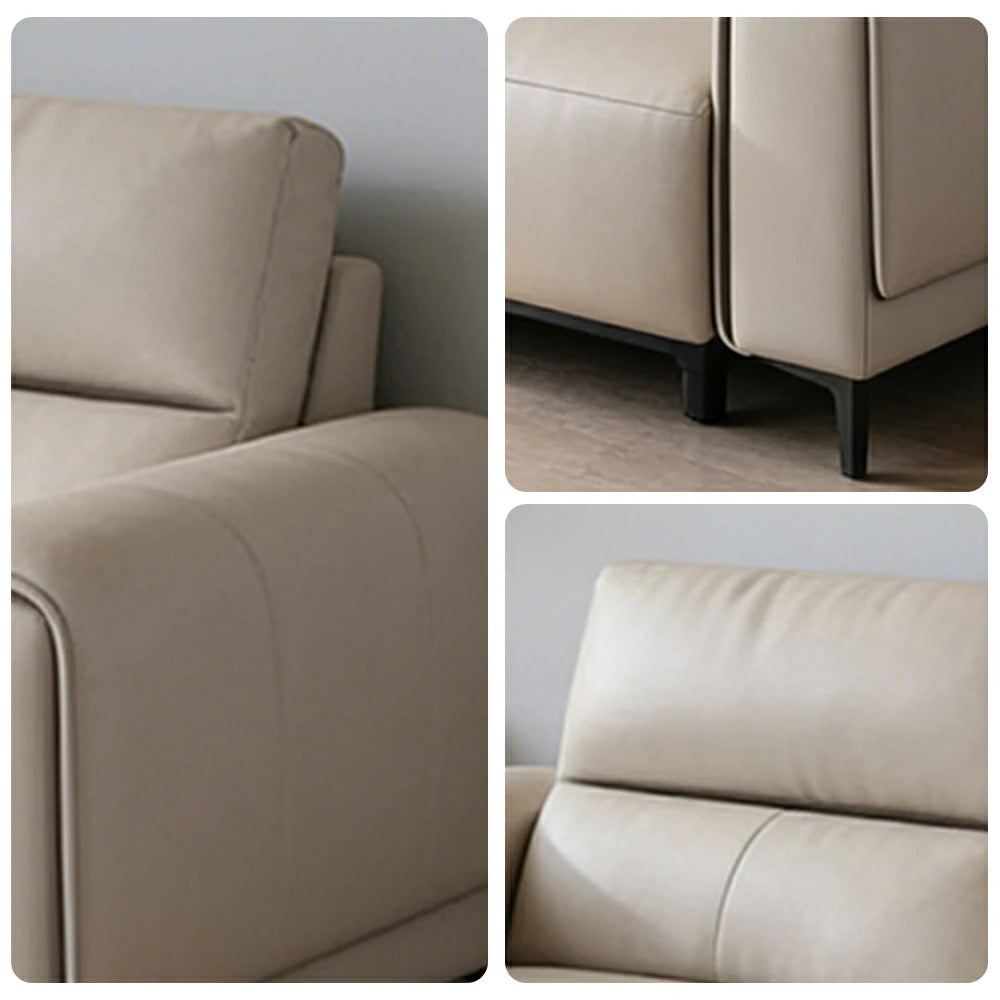 LUXORA 2-Seater Electric Recliner Sofa 170/210cm Wide-Angle Adjustment Top-Grain Leather Dual-Layer Comfort Cushion  - Beige