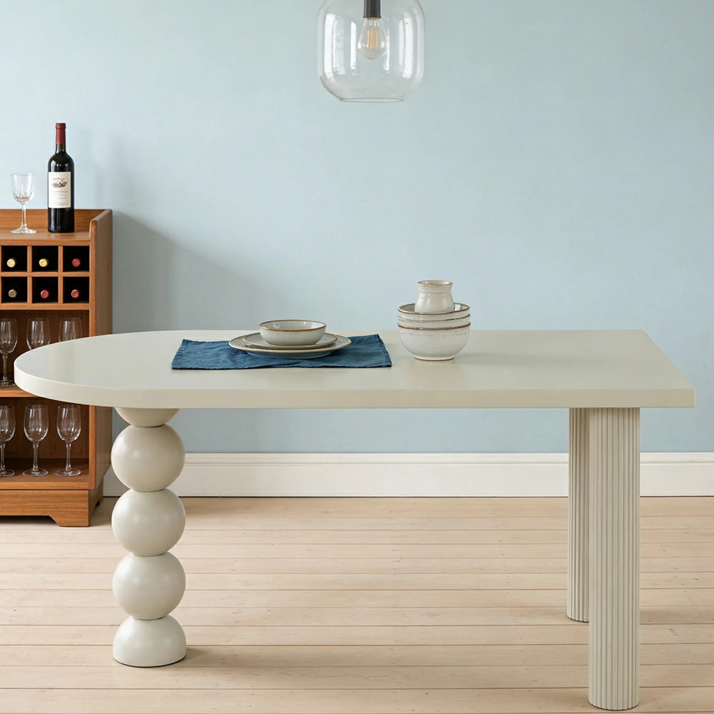 LUXORA 140/160cm Single Solid Wood Dining Table - French Cream Style, Semi-Oval Edge Design, Space-Saving Table for Dining & Work Spaces - White