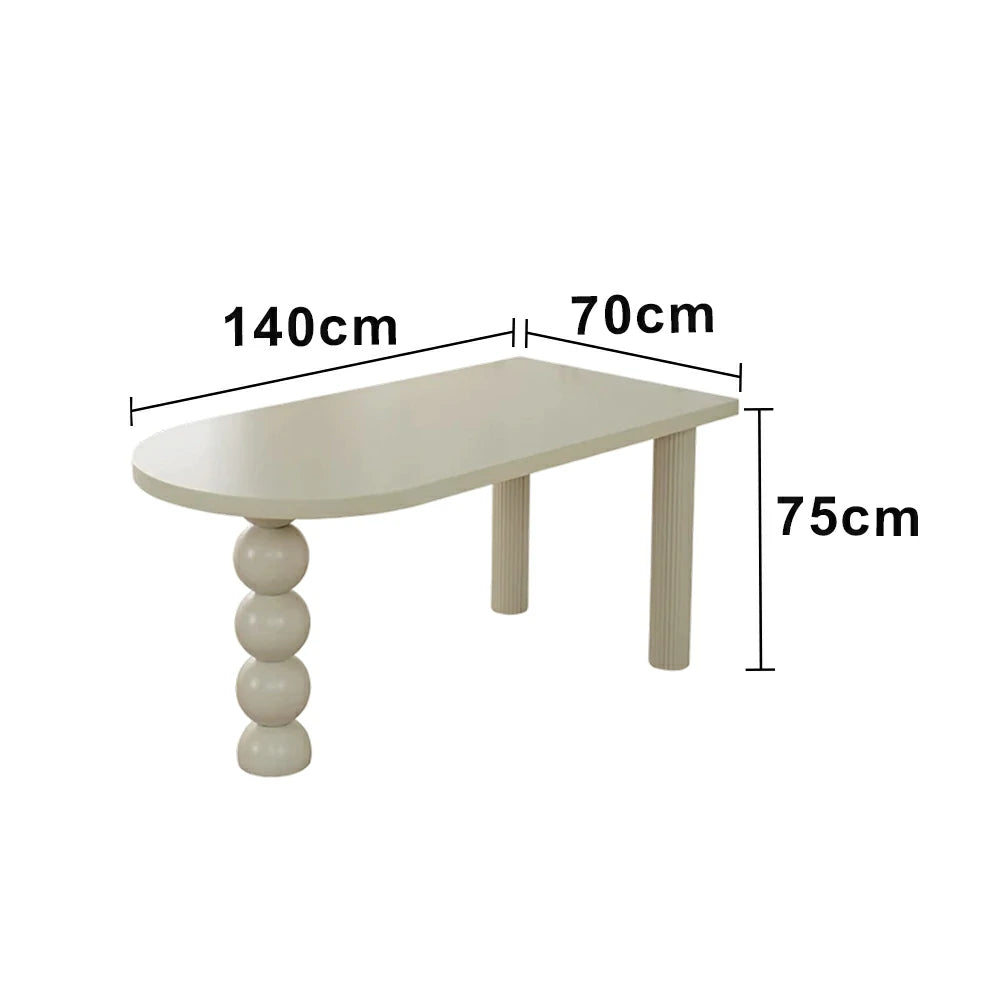 LUXORA 140/160cm Single Solid Wood Dining Table - French Cream Style, Semi-Oval Edge Design, Space-Saving Table for Dining & Work Spaces - White