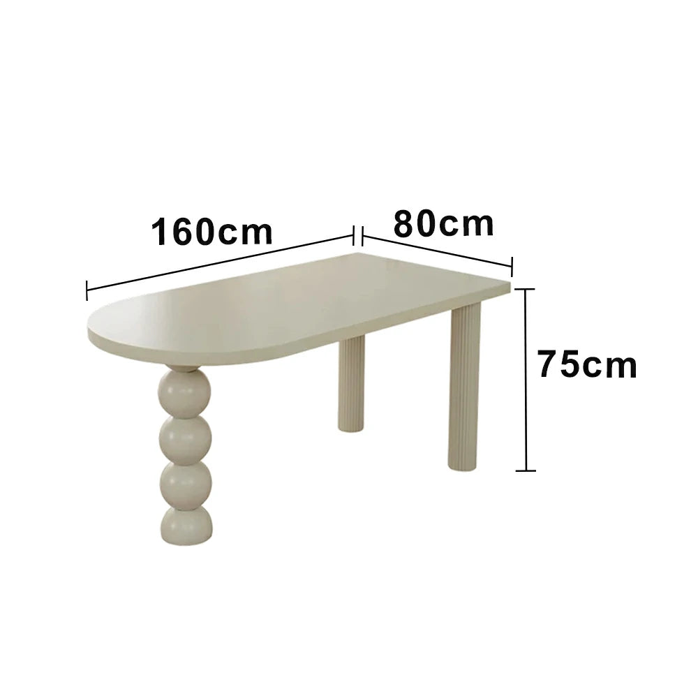 LUXORA 140/160cm Single Solid Wood Dining Table - French Cream Style, Semi-Oval Edge Design, Space-Saving Table for Dining & Work Spaces - White