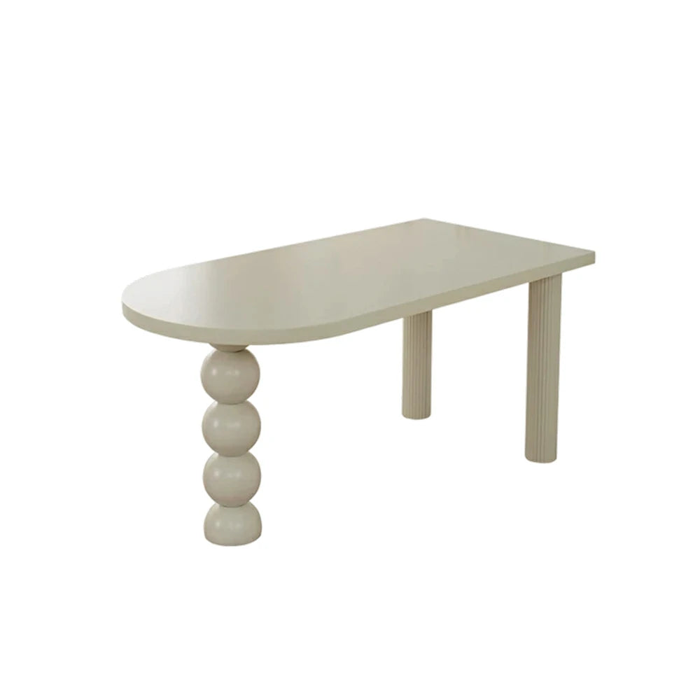 LUXORA 140/160cm Single Solid Wood Dining Table - French Cream Style, Semi-Oval Edge Design, Space-Saving Table for Dining & Work Spaces - White