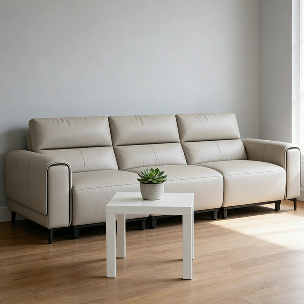 LUXORA 3-Seater Electric Recliner Sofa 230/290cm Wide-Angle Adjustment Top-Grain Leather Dual-Layer Comfort Cushion - Beige