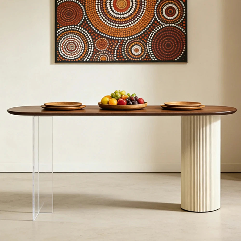 LUXORA 140/160cm Solid Pine Bar Table - Japandi Wabi-Sabi Design, 5cm Thick Wood Top, Space-Saving Wall Bar Table for Dining & Living Areas - Walnut & Cream