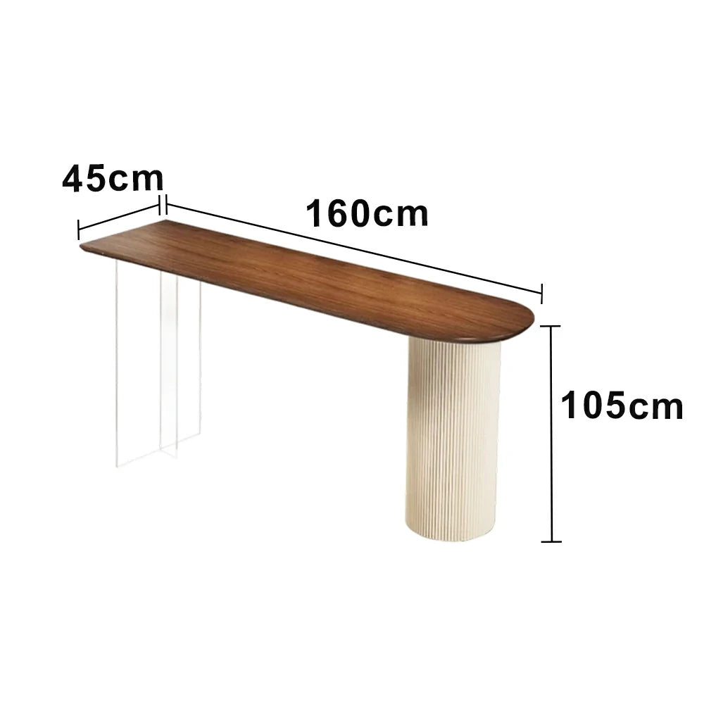LUXORA 140/160cm Solid Pine Bar Table - Japandi Wabi-Sabi Design, 5cm Thick Wood Top, Space-Saving Wall Bar Table for Dining & Living Areas - Walnut & Cream