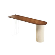 LUXORA 140/160cm Solid Pine Bar Table - Japandi Wabi-Sabi Design, 5cm Thick Wood Top, Space-Saving Wall Bar Table for Dining & Living Areas - Walnut & Cream