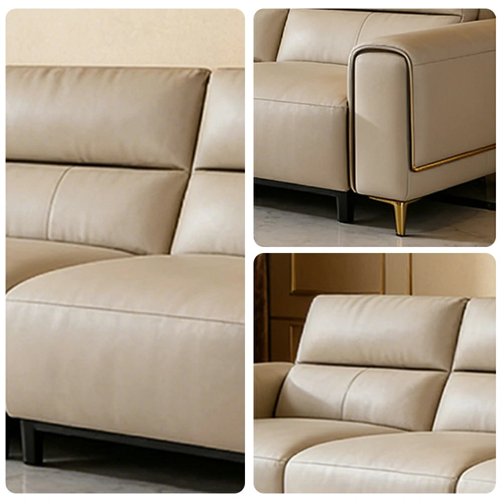LUXORA 4-Seater Electric Recliner Sofa 310/370cm Wide-Angle Adjustment Top-Grain Leather Dual-Layer Comfort Cushion - Beige