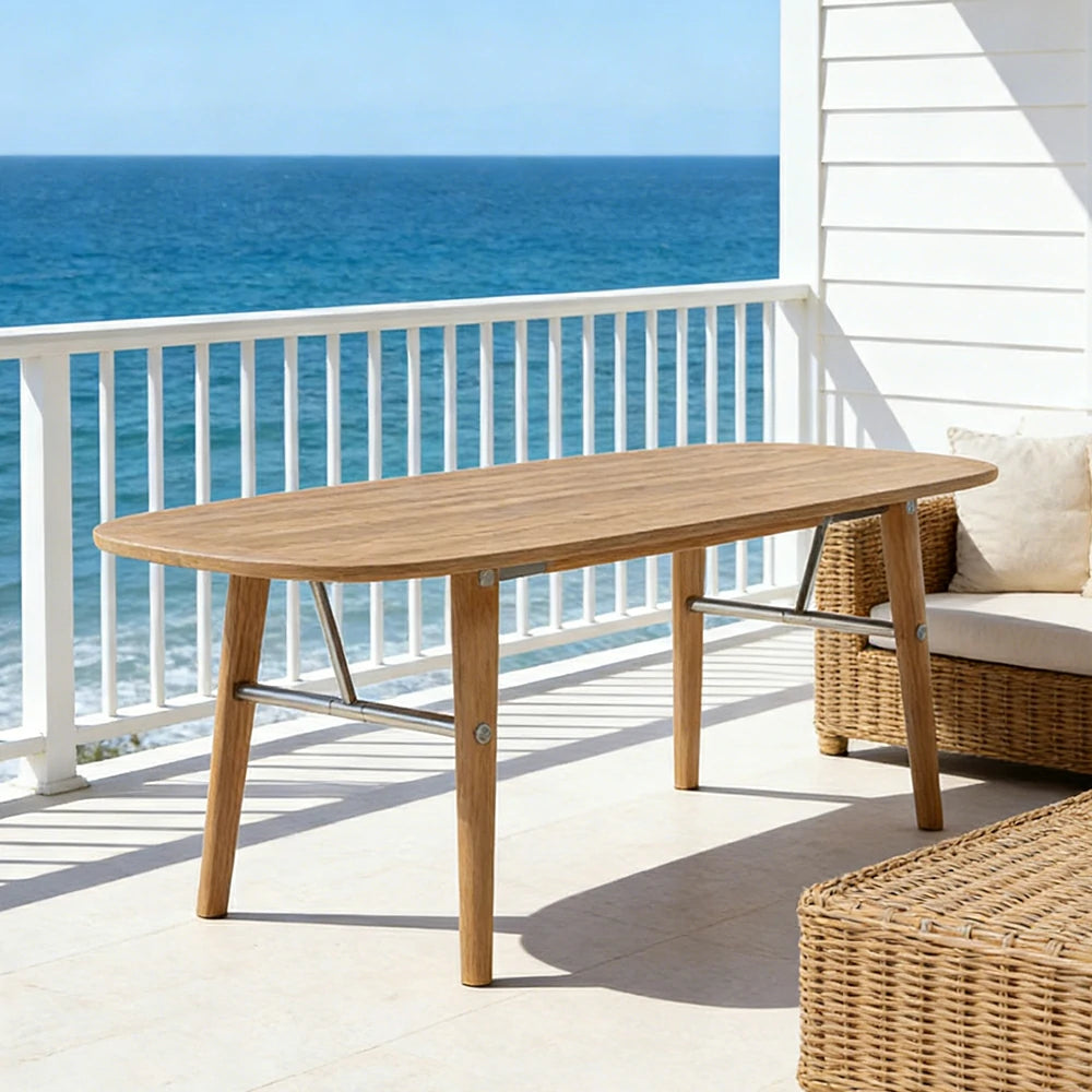 LUXORA Solid Wood Dining Table - 180/220cm Wide Top, Metal-Reinforced Legs, Rounded Safety Corners, Natural Timber Finish