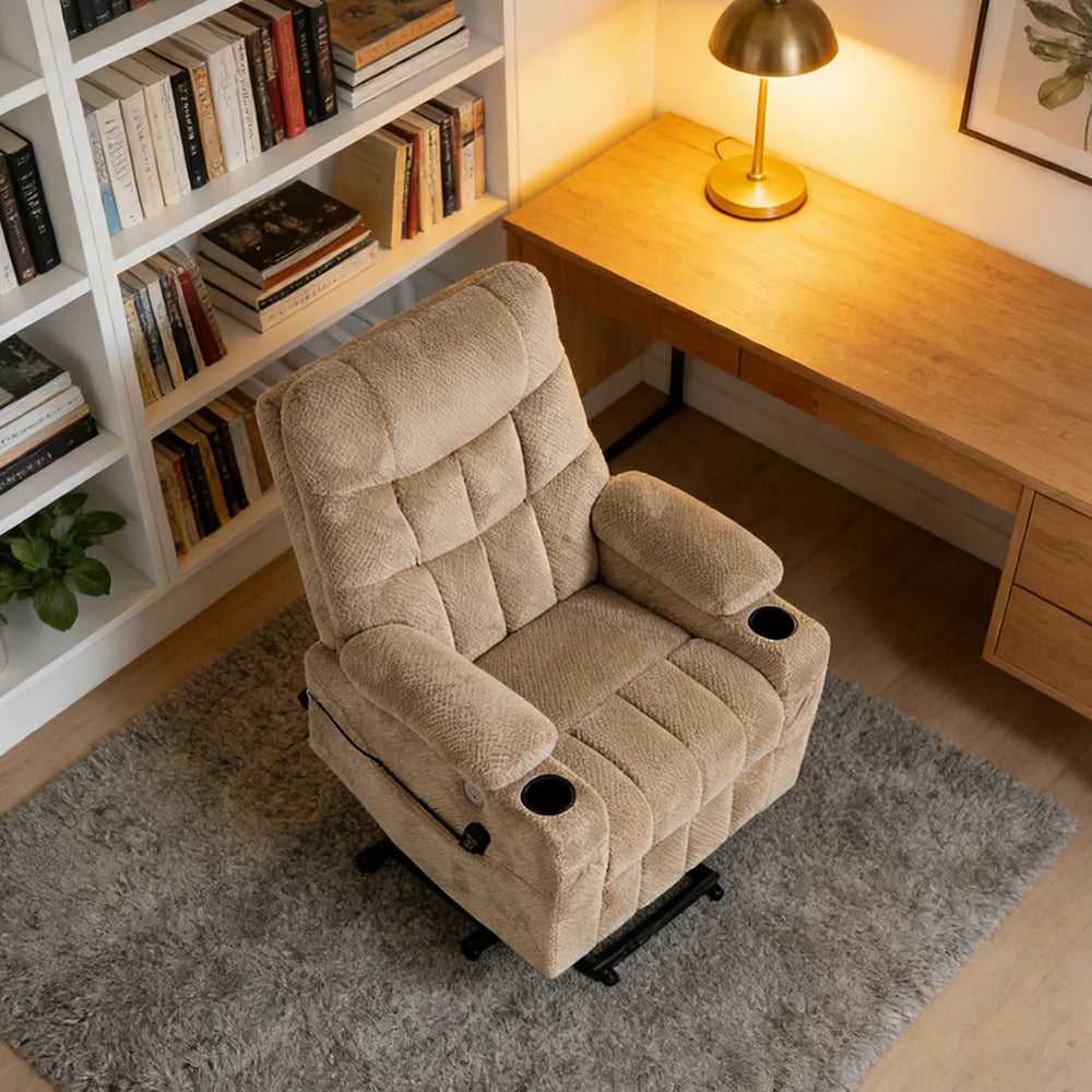 LUXORA Electric Assist Sofa, One-Touch Recline Function, Soft Breathable Upholstery, High-Density Foam, Ergonomic Comfort Design - Beige