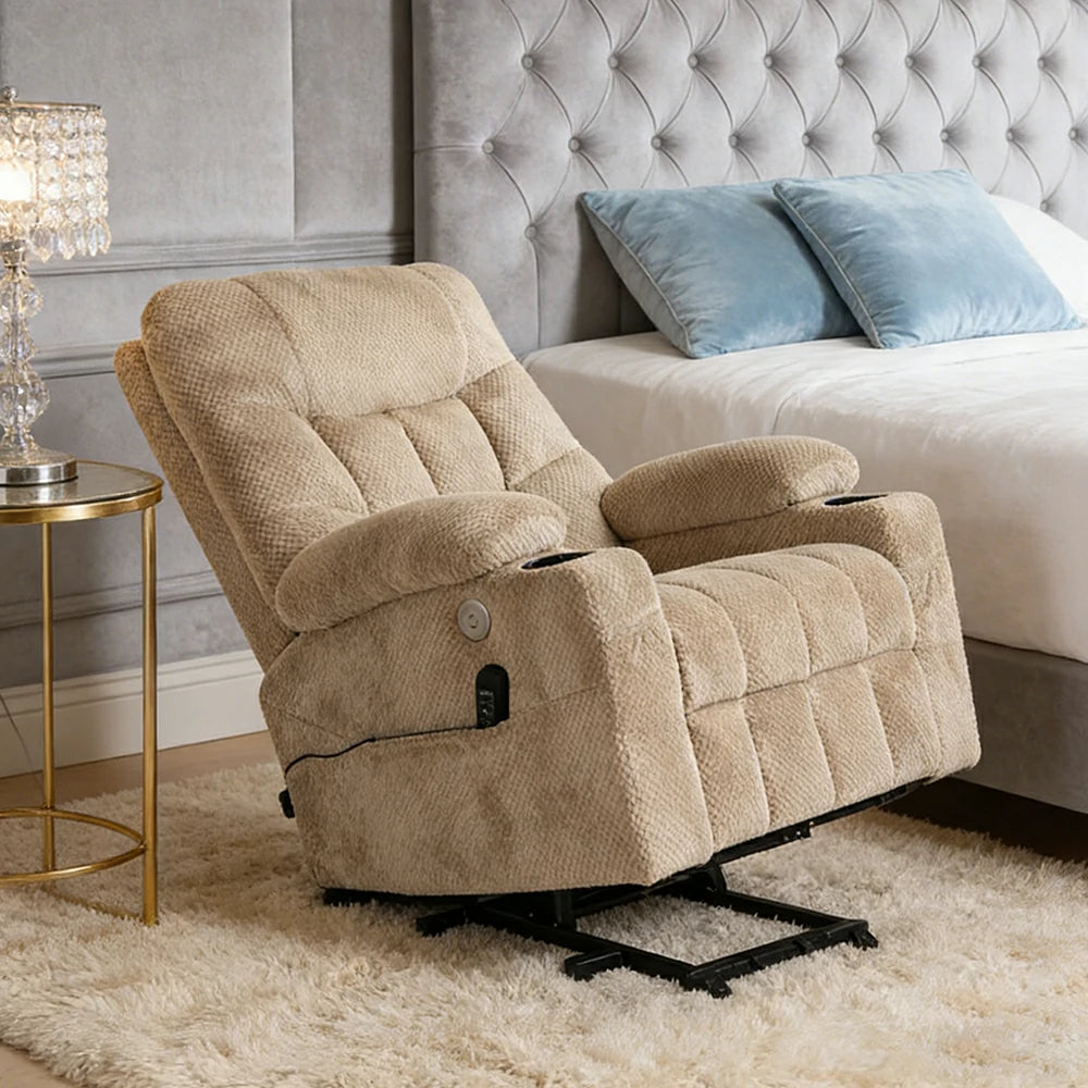 LUXORA Electric Assist Sofa, One-Touch Recline Function, Soft Breathable Upholstery, High-Density Foam, Ergonomic Comfort Design - Beige