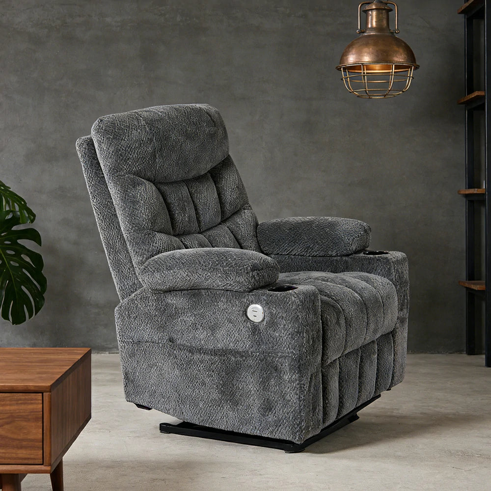 LUXORA Electric Assist Sofa, One-Touch Recline Function, Soft Breathable Upholstery, High-Density Foam, Ergonomic Comfort Design - Grey