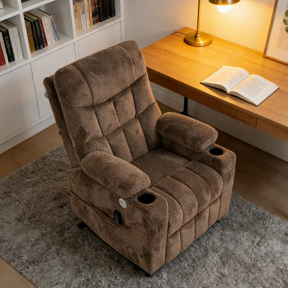 LUXORA Electric Assist Sofa, One-Touch Recline Function, Soft Breathable Upholstery, High-Density Foam, Ergonomic Comfort Design - Khaki