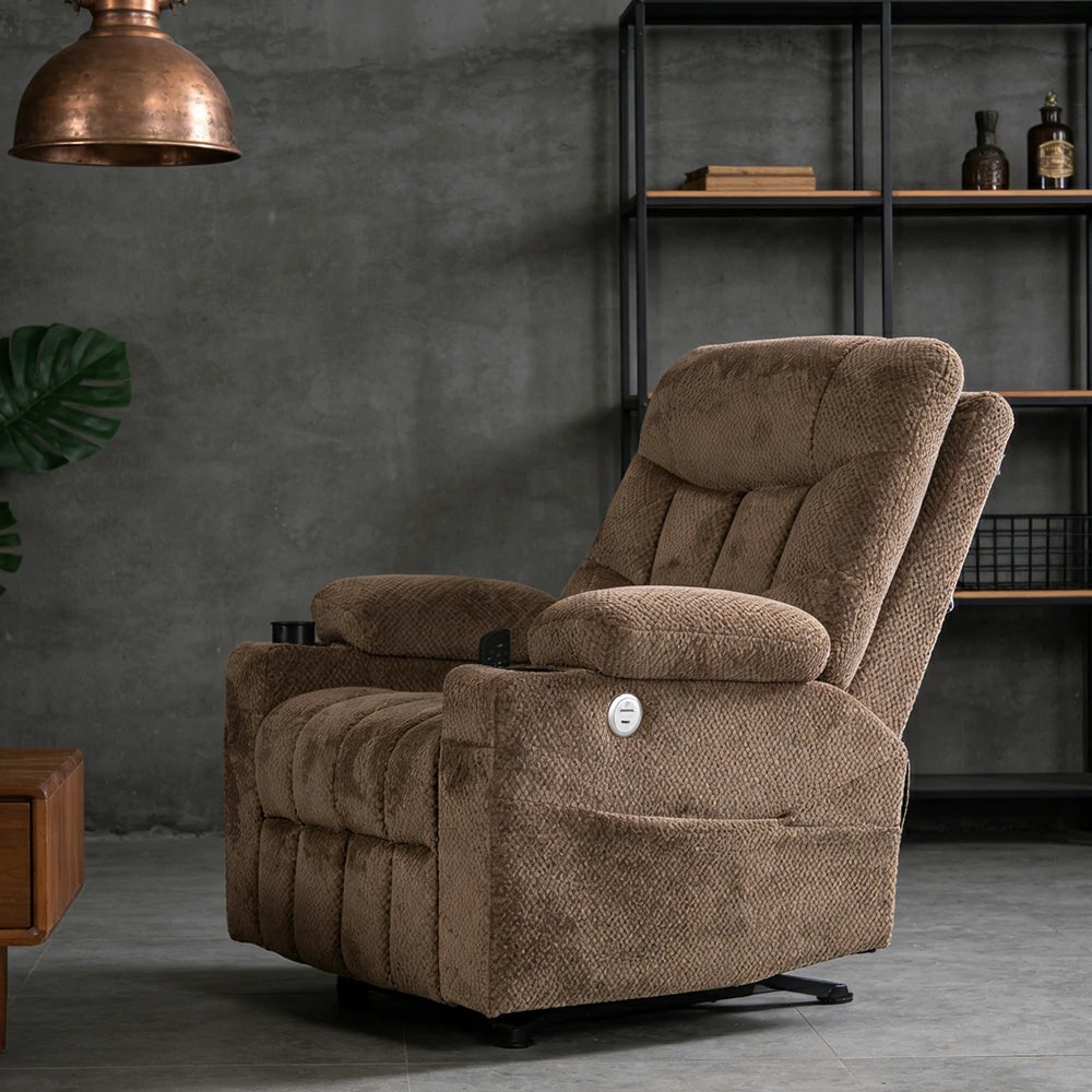 LUXORA Electric Assist Sofa, One-Touch Recline Function, Soft Breathable Upholstery, High-Density Foam, Ergonomic Comfort Design - Khaki