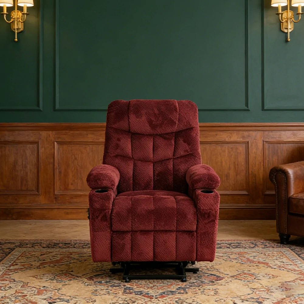 LUXORA Electric Assist Sofa, One-Touch Recline Function, Soft Breathable Upholstery, High-Density Foam, Ergonomic Comfort Design - Wine