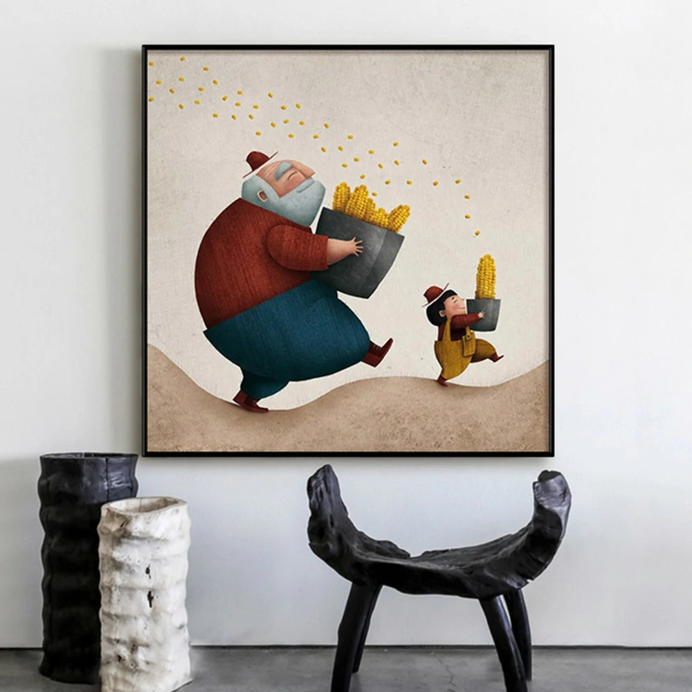 LUXORA Hand-Painted Oil Painting 70/100/150cm - Premium Canvas Painting Combining Clean Geometry and Calm Tones