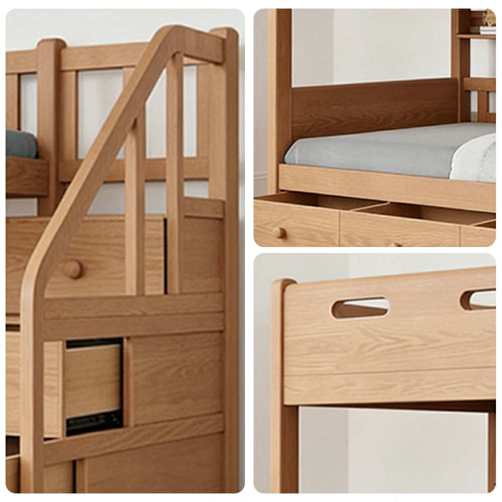 LUXORA 100/120cm Kids Bunk Bed Storage Staircase Solid Pine Frame with 3 Drawers Equal Width Design Safety Rails