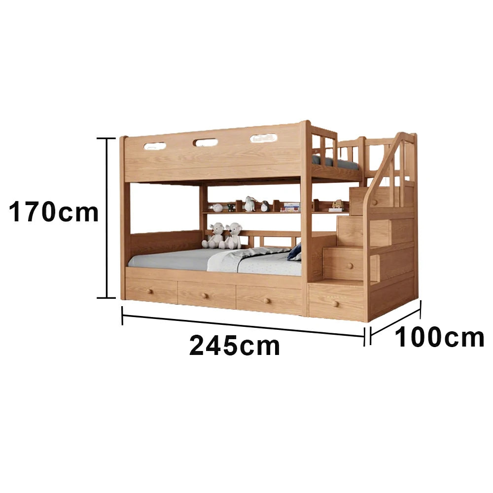 LUXORA 100/120cm Kids Bunk Bed Storage Staircase Solid Pine Frame with 3 Drawers Equal Width Design Safety Rails