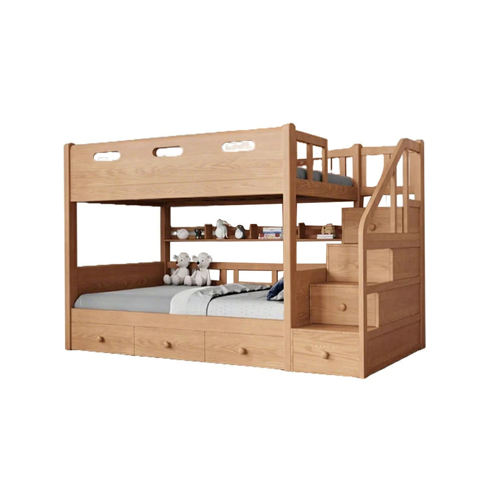 LUXORA 100/120cm Kids Bunk Bed Storage Staircase Solid Pine Frame with 3 Drawers Equal Width Design Safety Rails