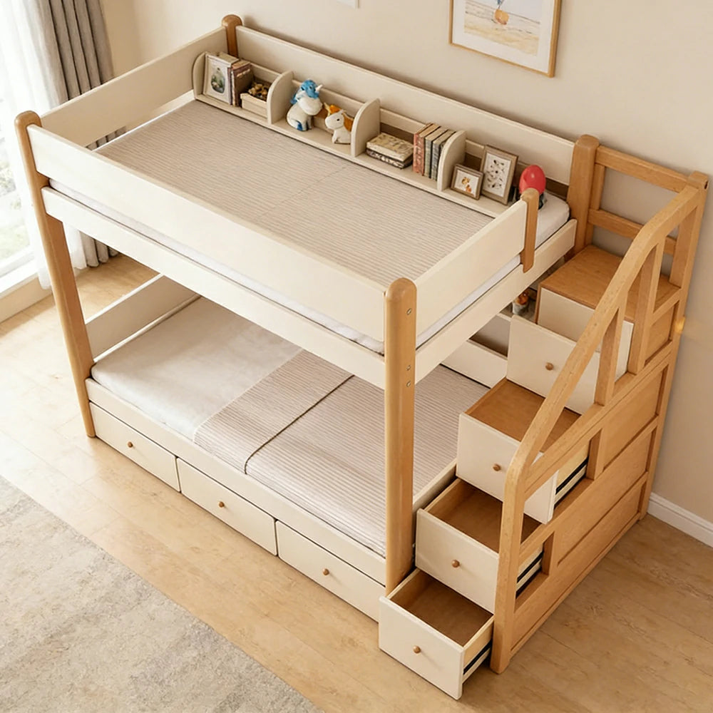 LUXORA 100/120cm Kids Bunk Bed with Storage Staircase 3 Drawers Solid Pine Frame Equal Width Design Safety Rails