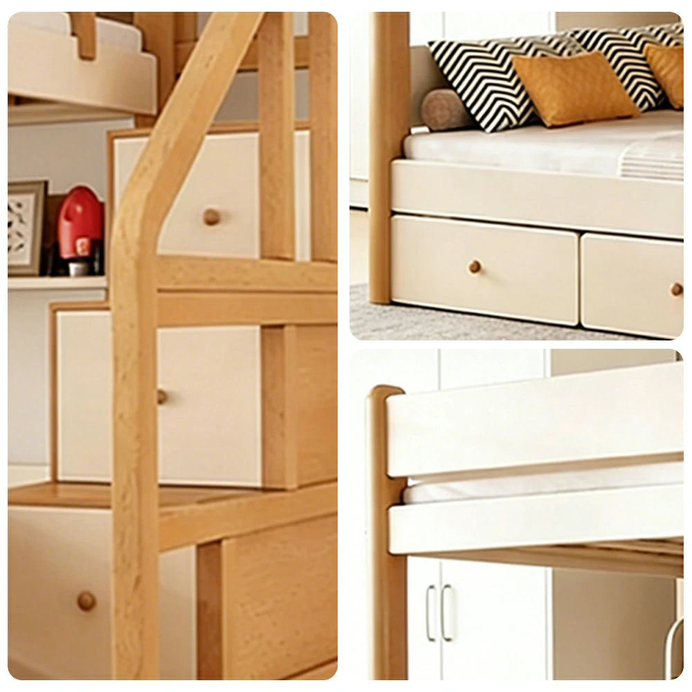 LUXORA 100/120cm Kids Bunk Bed with Storage Staircase 3 Drawers Solid Pine Frame Equal Width Design Safety Rails