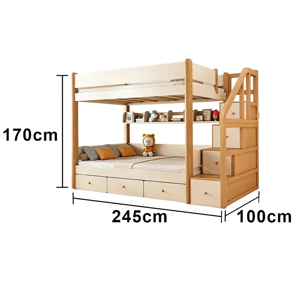 LUXORA 100/120cm Kids Bunk Bed with Storage Staircase 3 Drawers Solid Pine Frame Equal Width Design Safety Rails