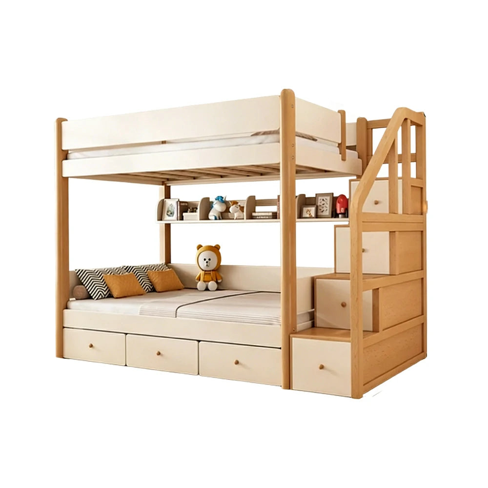 LUXORA 100/120cm Kids Bunk Bed with Storage Staircase 3 Drawers Solid Pine Frame Equal Width Design Safety Rails