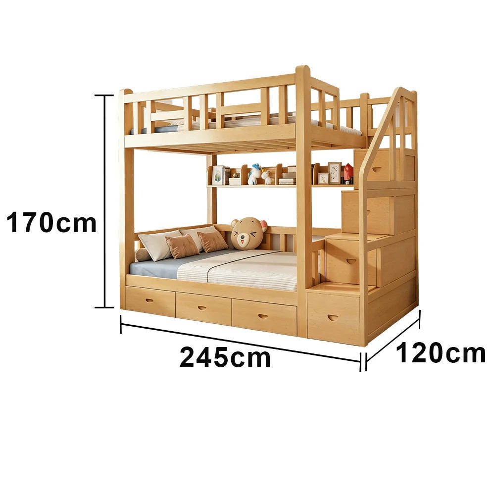 LUXORA 100/120cm Solid Pine Kids Bunk Bed Storage Stairs with 3 Drawers Equal Width Structure Safety Guard Rails