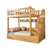 LUXORA 100/120cm Solid Pine Kids Bunk Bed Storage Stairs with 3 Drawers Equal Width Structure Safety Guard Rails