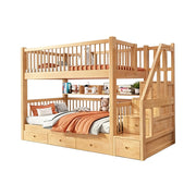 LUXORA 100/120cm Kids Bunk Bed Solid Pine Wood Frame with 3 Drawer Storage Stairs Equal Width Top and Bottom Safety Design