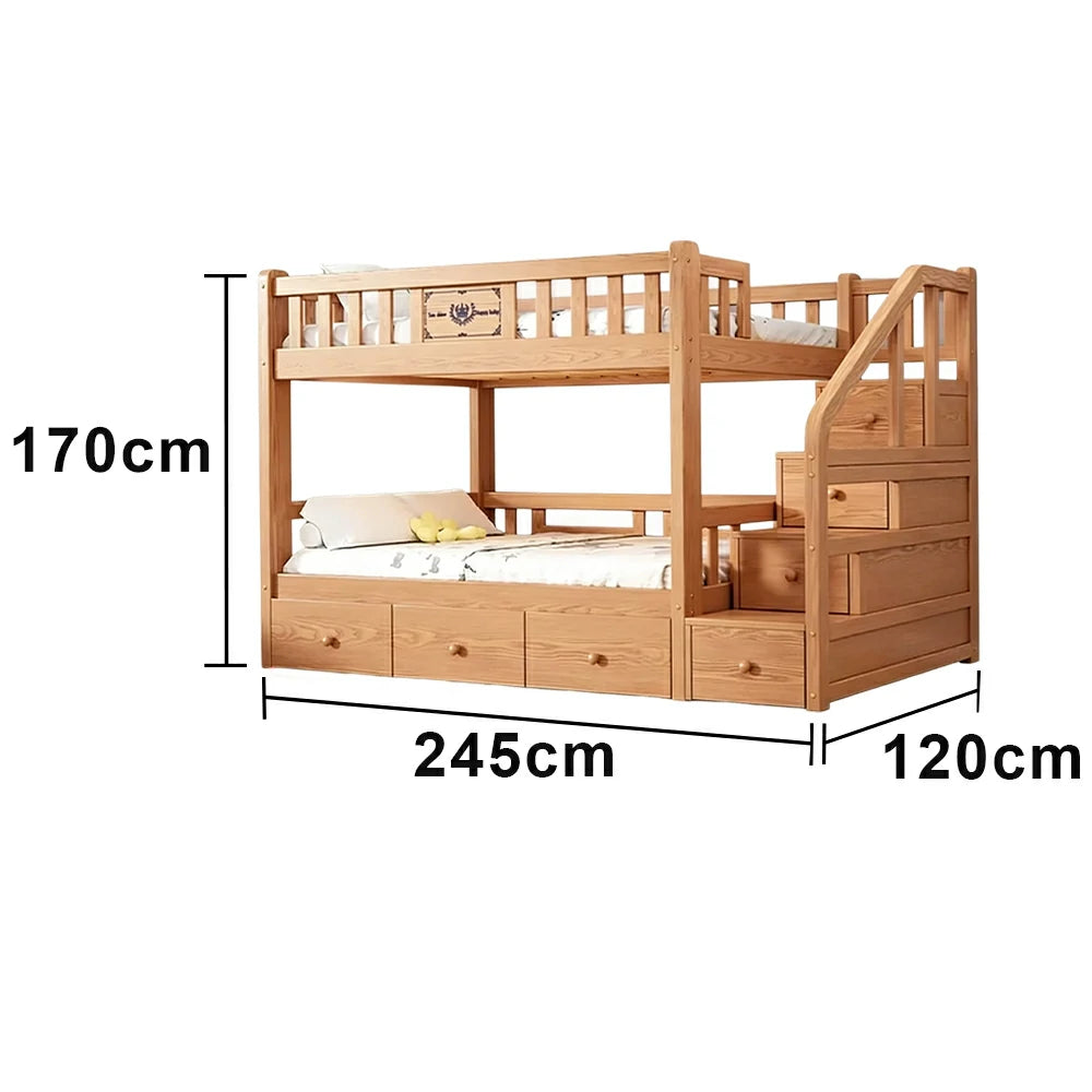 LUXORA 100/120cm Storage Staircase Kids Bunk Bed Solid Pine Structure 3 Drawers Equal Width Safety Rails