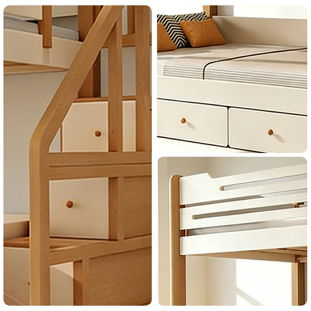 LUXORA 100/120cm Kids Bunk Bed with 3 Drawer Storage Stairs Solid Pine Frame Equal Width Structure Safety Features