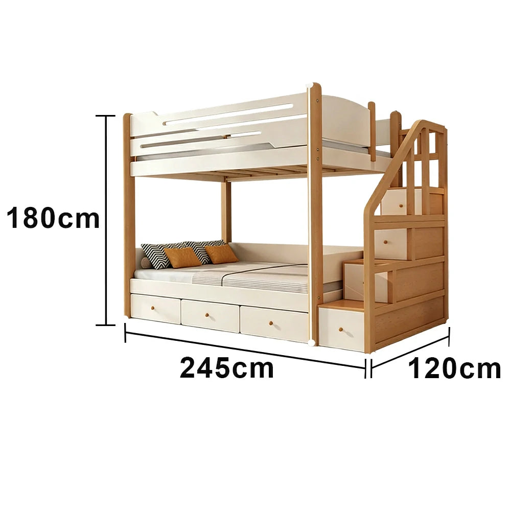 LUXORA 100/120cm Kids Bunk Bed with 3 Drawer Storage Stairs Solid Pine Frame Equal Width Structure Safety Features