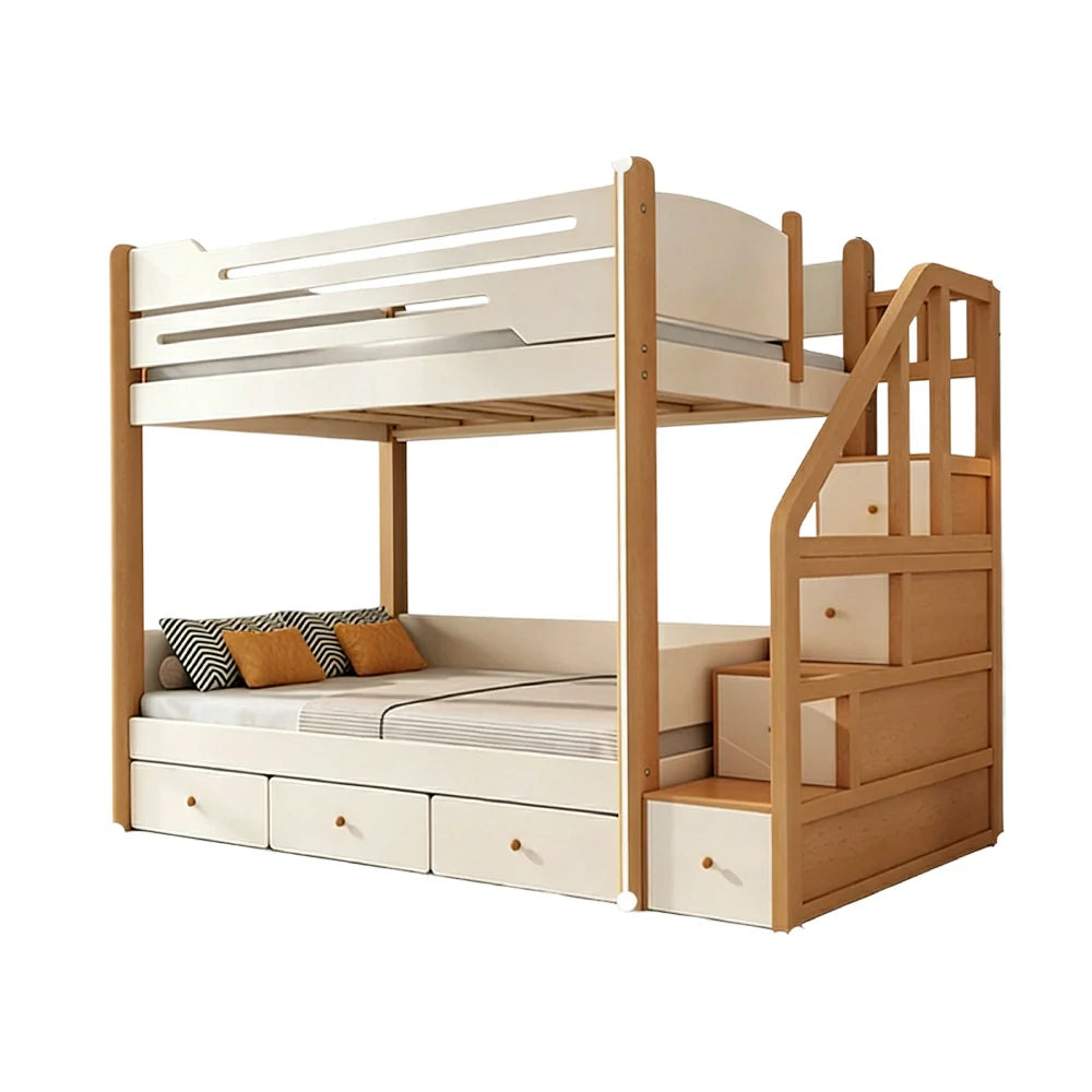 LUXORA 100/120cm Kids Bunk Bed with 3 Drawer Storage Stairs Solid Pine Frame Equal Width Structure Safety Features