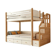LUXORA 100/120cm Kids Bunk Bed with 3 Drawer Storage Stairs Solid Pine Frame Equal Width Structure Safety Features