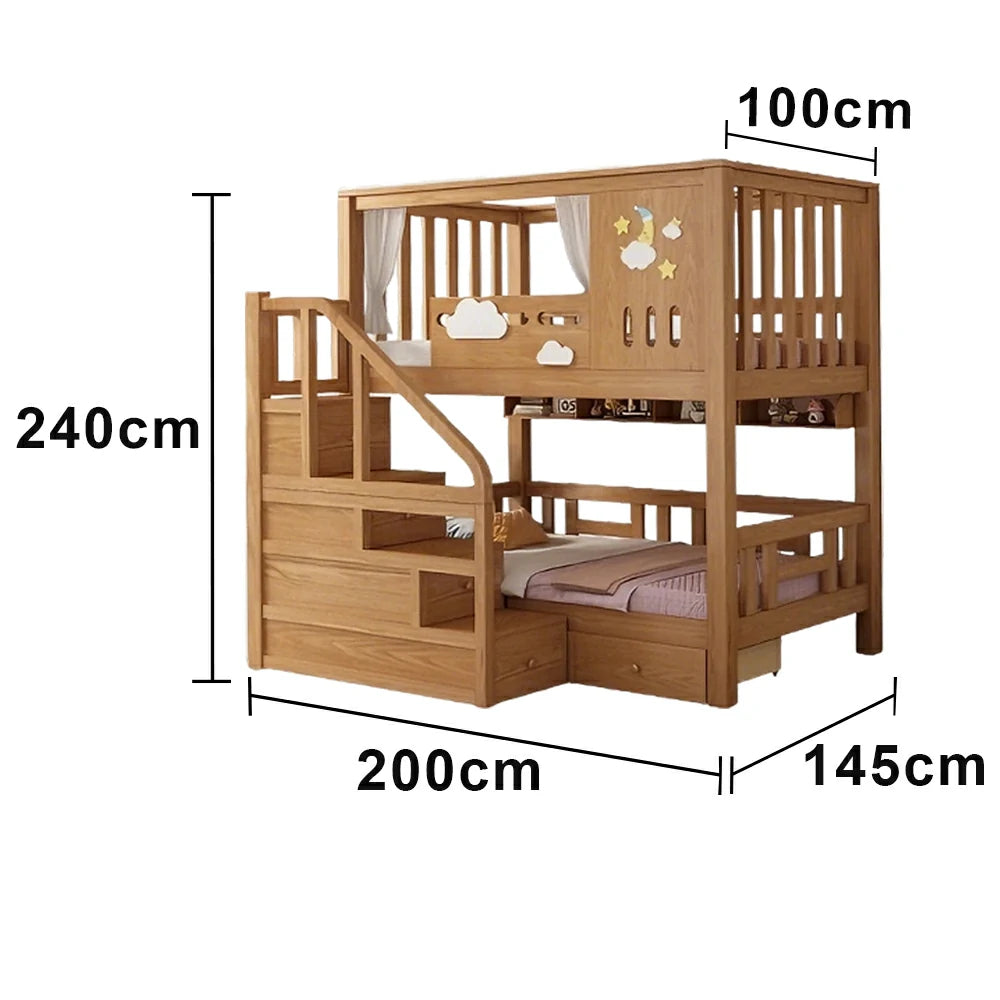 LUXORA Solid Pine Kids Bunk Bed 100/120cm Equal Width Design with Storage Stairs 3 Drawers Safety Rails