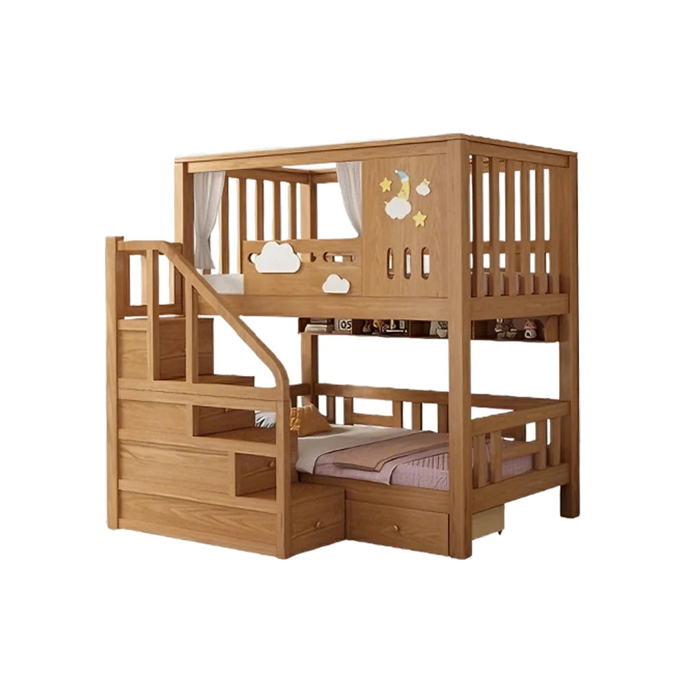 LUXORA Solid Pine Kids Bunk Bed 100/120cm Equal Width Design with Storage Stairs 3 Drawers Safety Rails
