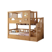 LUXORA 100/120cm Kids Bunk Bed Storage Stairs Solid Pine Frame 3 Drawers Equal Width Safety Structure