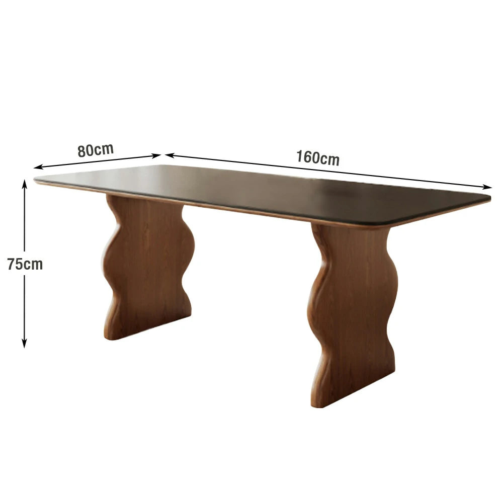 LUXORA Ripple Dining Table – Minimalist French Wave Design, Black Matte Sintered Stone Top, Solid Wood Base, 140/160/180cm, Durable & Easy-Clean