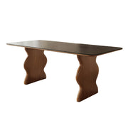 LUXORA Ripple Dining Table – Minimalist French Wave Design, Black Matte Sintered Stone Top, Solid Wood Base, 140/160/180cm, Durable & Easy-Clean