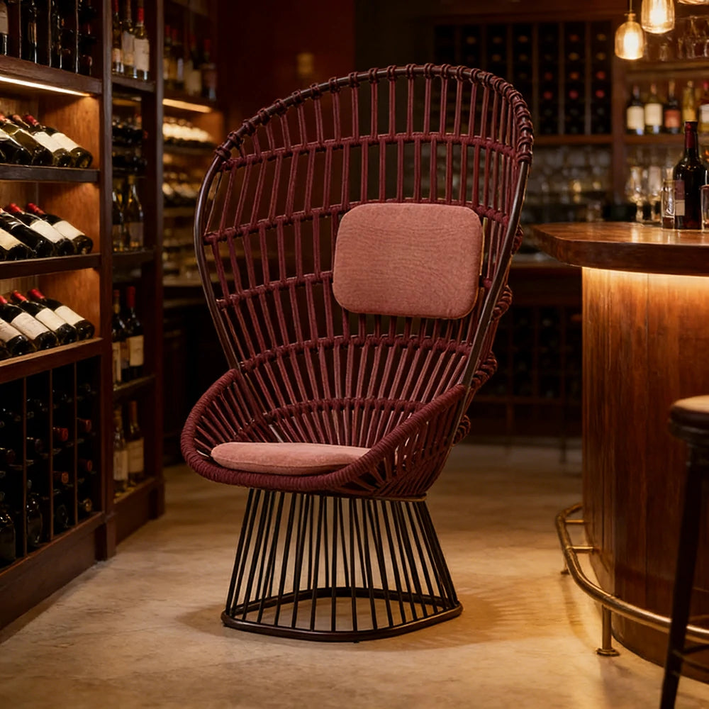 LUXORA High-Back Lounge Chair - UV and Water-Resistant Woven Fabric, Powder-Coated Aluminium Frame, High-Resilience Cushion - Brown