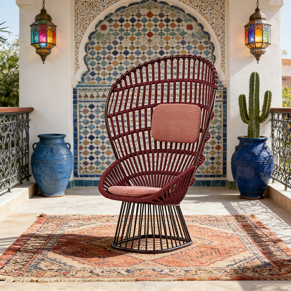 LUXORA High-Back Lounge Chair - UV and Water-Resistant Woven Fabric, Powder-Coated Aluminium Frame, High-Resilience Cushion - Brown