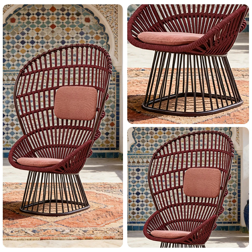 LUXORA High-Back Lounge Chair - UV and Water-Resistant Woven Fabric, Powder-Coated Aluminium Frame, High-Resilience Cushion - Brown