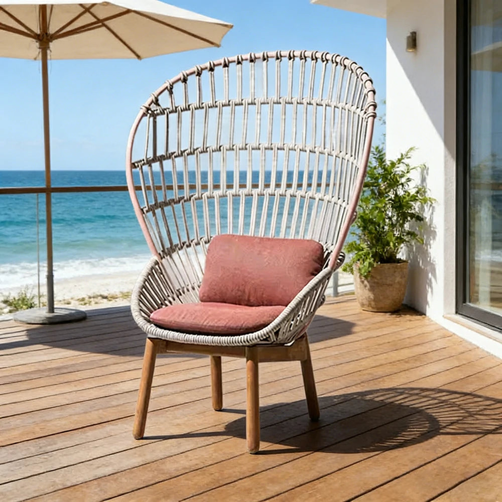 LUXORA High-Back Lounge Chair - UV and Water-Resistant Woven Fabric, Powder-Coated Aluminium Frame, High-Resilience Cushion - Pink