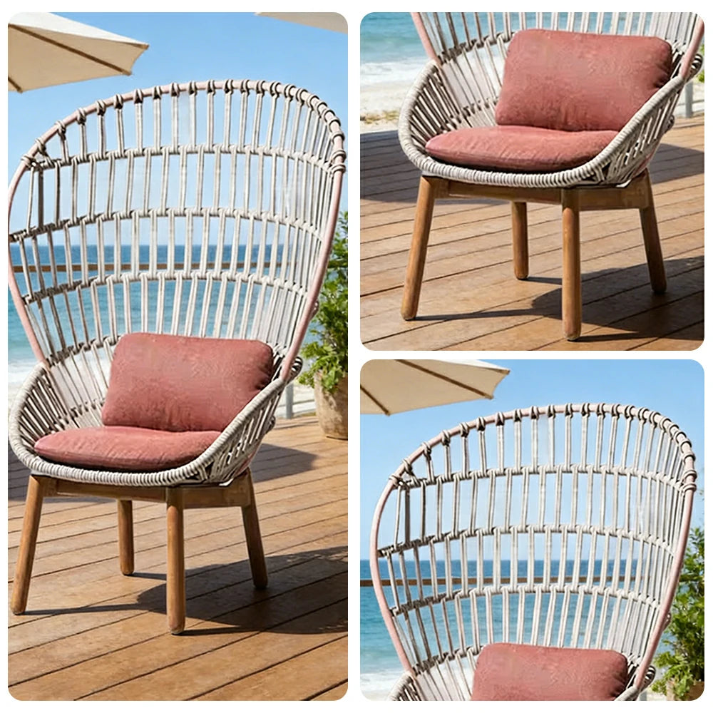 LUXORA High-Back Lounge Chair - UV and Water-Resistant Woven Fabric, Powder-Coated Aluminium Frame, High-Resilience Cushion - Pink