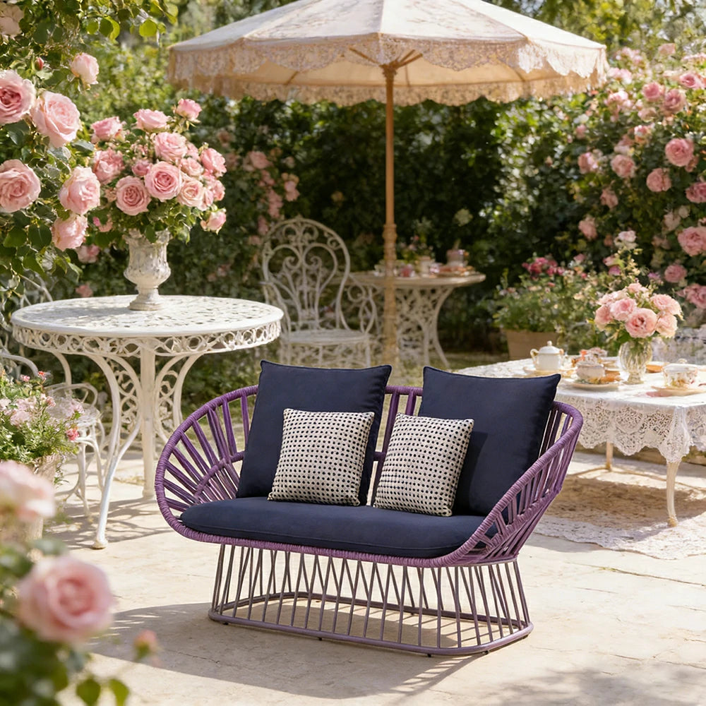 LUXORA Two-Seater Sofa - UV and Water-Resistant Woven Fabric, Powder-Coated Aluminium Frame, High-Resilience Cushions