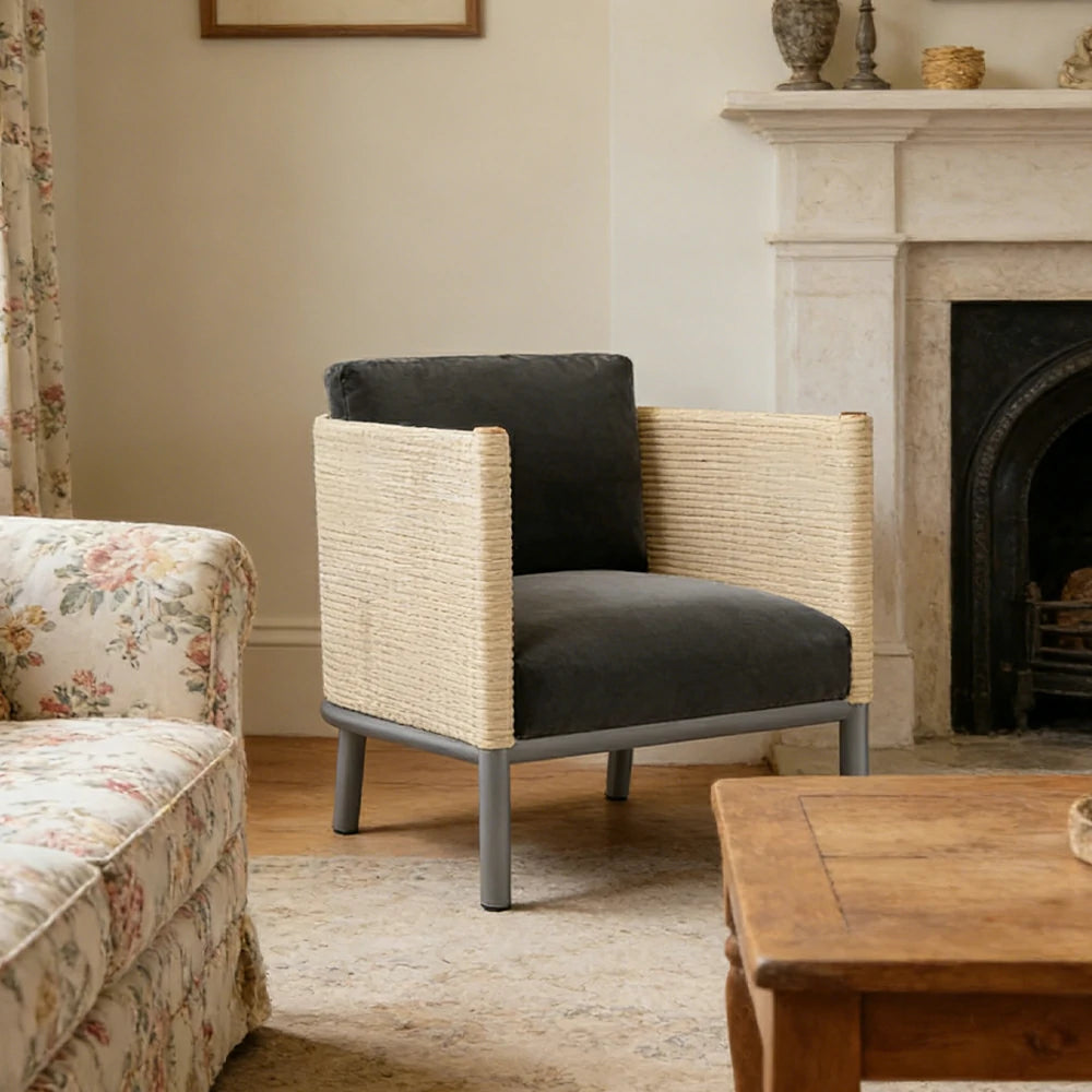 LUXORA High-Leg Single Sofa - Waterproof Rope Design, Quick-Dry Cushion, High-Density Foam Support, Weather-Resistant Fabric
