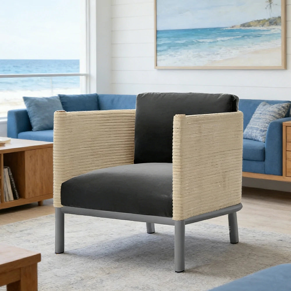 LUXORA High-Leg Single Sofa - Waterproof Rope Design, Quick-Dry Cushion, High-Density Foam Support, Weather-Resistant Fabric