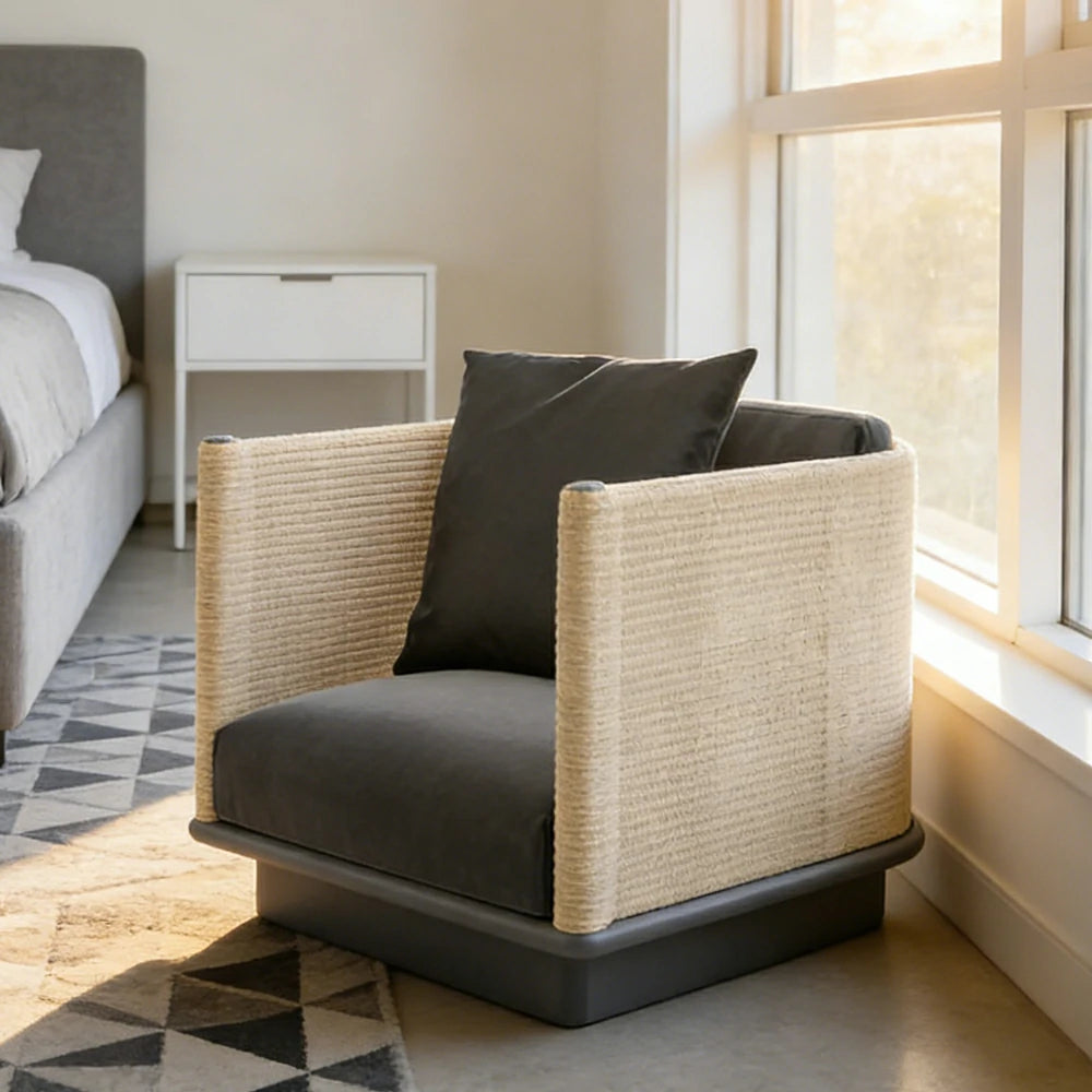 LUXORA Single Sofa - Waterproof Rope Design, Quick-Dry Cushion, High-Density Foam Support, Weather-Resistant Fabric